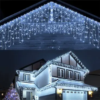 Decorações de natal Para a Casa ao ar livre LED Cortina de Icicle Cadeia de Rua da Luz da Guirlanda Na Casa de Inverno, Natal decorar