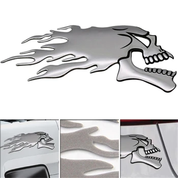 2Pcs/Par 3D Silver Chrome Fantasma da Cabeça Crânio Auto Moto Etiqueta do Carro do Carro um Estilo de Decoração Adesivos