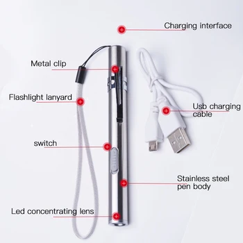 USB Recarregável Lanterna LED de Alta qualidade Poderoso Mini Tocha XML Impermeável Pena de Suspensão Com Metal Acampando ao ar livre