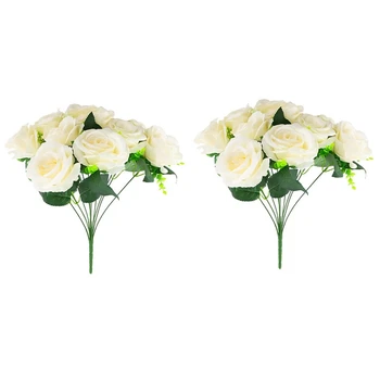2 Pcs Flores Artificiais Decorativos Do Casamento Bouquet Decorativos De Flores De Plástico Mesa De Centro (10 Primavera De Rosas)